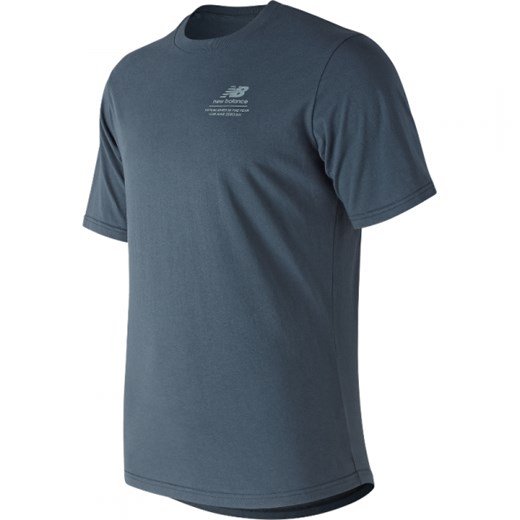 T-shirt męski New Balance bawełniany niebieski bez wzorów z krótkim rękawem 
