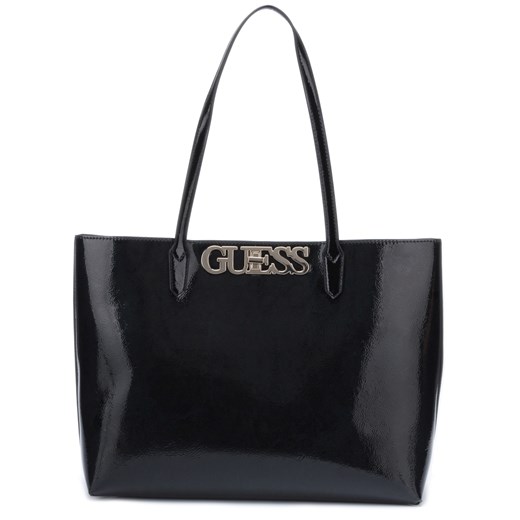 Shopper bag Guess lakierowana na ramię bez dodatków 