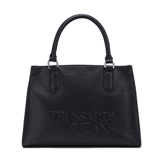 Shopper bag Trussardi Jeans bez dodatków czarna z poliestru elegancka 