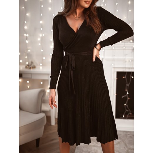 Czarna sukienka midi na zakładkę z paskiem  Rose Boutique L/XL 