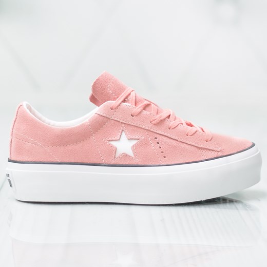 Trampki damskie różowe Converse sznurowane na platformie bez wzorów sportowe 