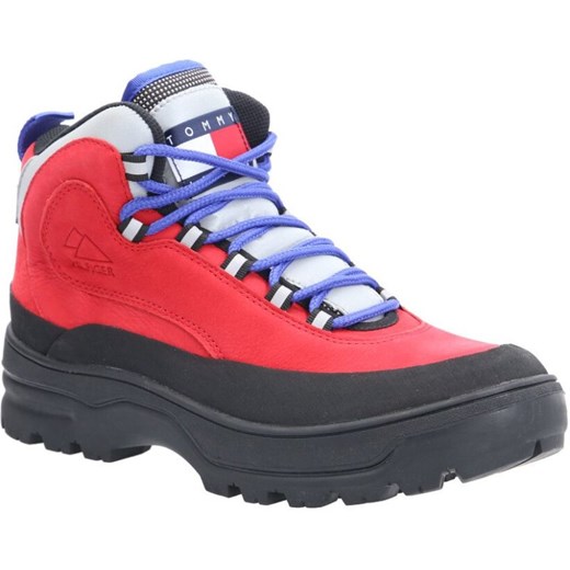 Buty trekkingowe damskie Tommy Jeans czerwone na płaskiej podeszwie sportowe 