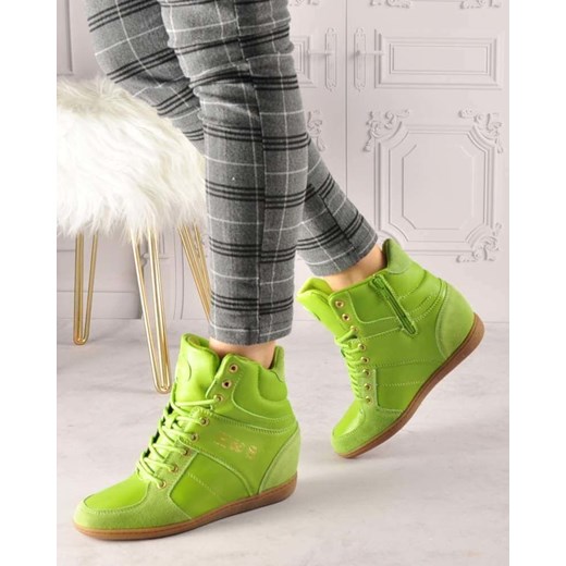 Pantofelek24 sneakersy damskie młodzieżowe na koturnie zielone 