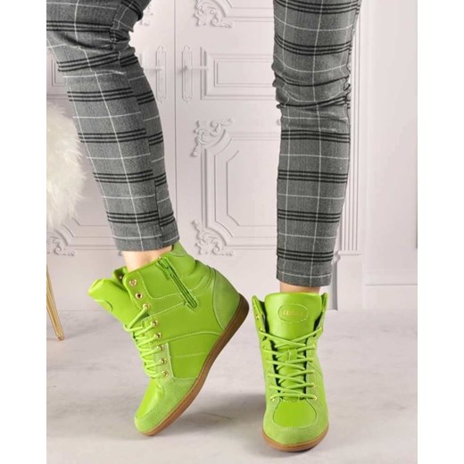 Sneakersy damskie Pantofelek24 zielone sznurowane 