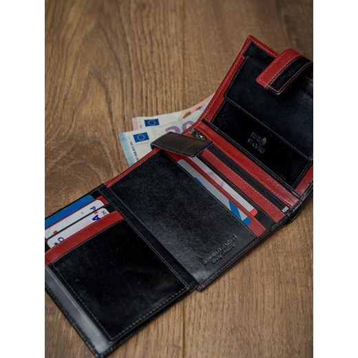 Skórzany portfel męski ROVICKY pionowy ze skóry D104L-VT2 BLACK-RED  Merg One Size merg.pl
