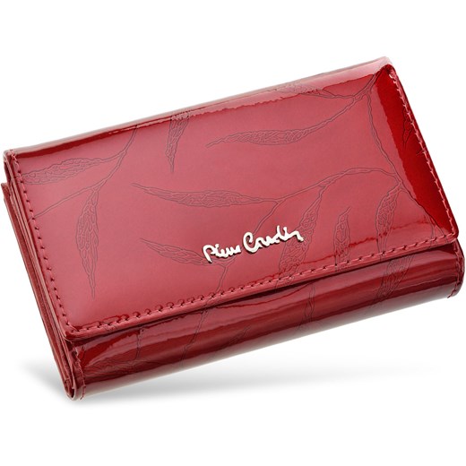 Markowy portfel damski pierre cardin skórzany lakierowany z unikatowym wzorem i kieszonką na bigiel - czerwony Pierre Cardin   world-style.pl