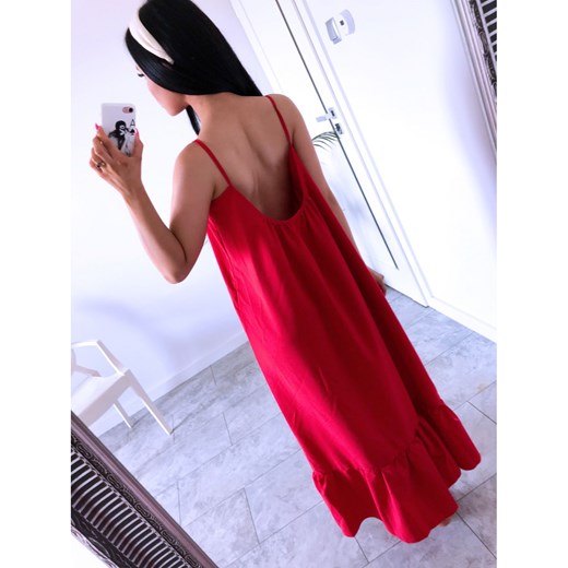 Sukienka Magmac czerwona z dekoltem na plecach bez wzorów 