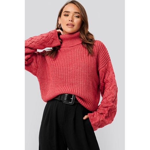 NA-KD Trend Cable Sleeve High Neck Sweater - Red NA-KD Trend  XL NA-KD