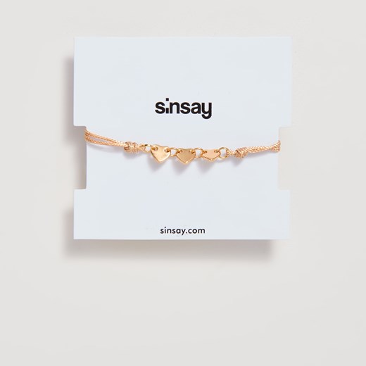 Sinsay - Sznurkowa bransoletka z sercami - Beżowy Sinsay  One Size 