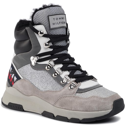 Sneakersy TOMMY HILFIGER - Tommy Sparkle Sporty Boot FW0FW04635  Metallic Silver 0K4