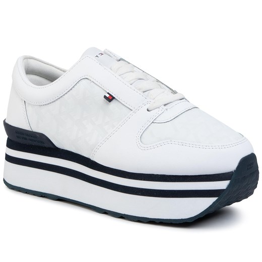 Sneakersy TOMMY HILFIGER - Tommy Jacquard Flatform Sneaker FW0FW04680  White YBS