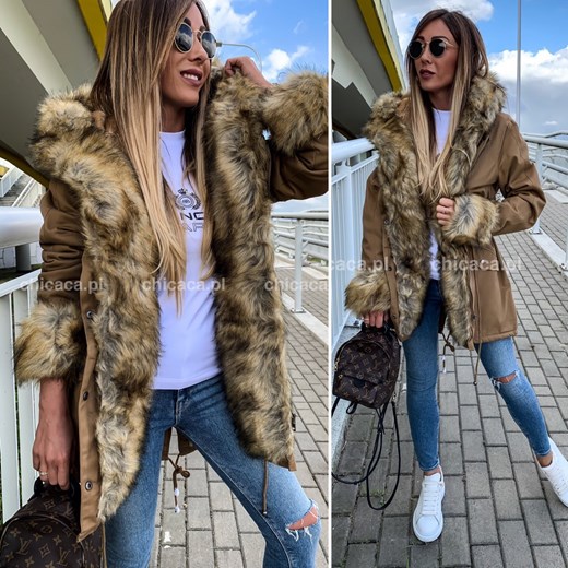 PARKA Z ODPINANYM FUTERKIEM CAMEL-BEIGE