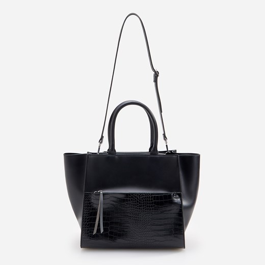 Shopper bag Reserved czarna z tłoczeniem elegancka duża 
