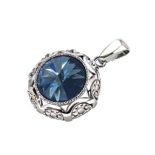 Rodowany srebrny wisiorek z kryształem Swarovski W 1894 : Kolor - Denim Blue  Polcarat Design  