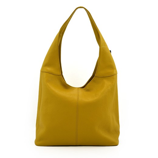 Shopper bag Vera Pelle na wakacje żółta mieszcząca a6 ze skóry 