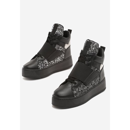 Buty sportowe damskie Born2be sneakersy młodzieżowe bez wzorów czarne na platformie 