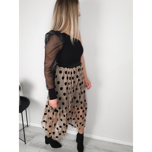 Spódnica tiulowa w grochy BEŻOWA uniwersalny MON BOUTIQUE