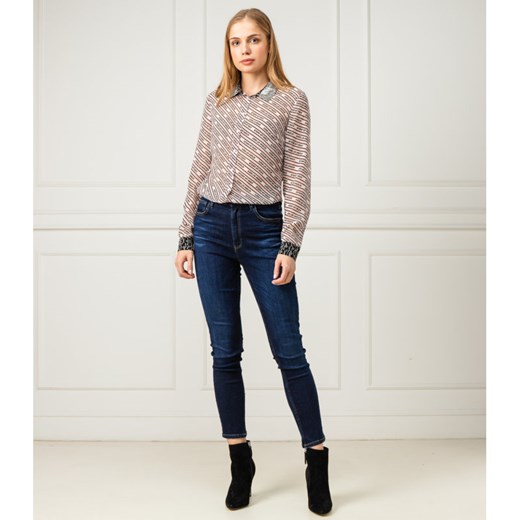 Guess Jeans koszula damska z kołnierzykiem wielokolorowa na wiosnę w abstrakcyjnym wzorze casualowa z długim rękawem 