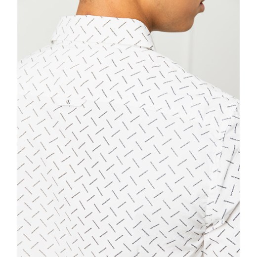 Koszula męska biała Calvin Klein w abstrakcyjnym wzorze z długim rękawem 