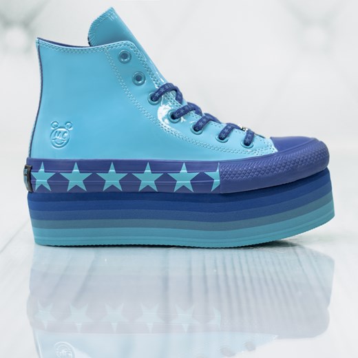 Buty sportowe damskie Converse niebieskie sznurowane na platformie 