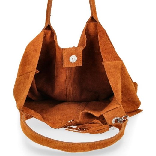 Shopper bag Genuine Leather z zamszu brązowa zamszowa duża 