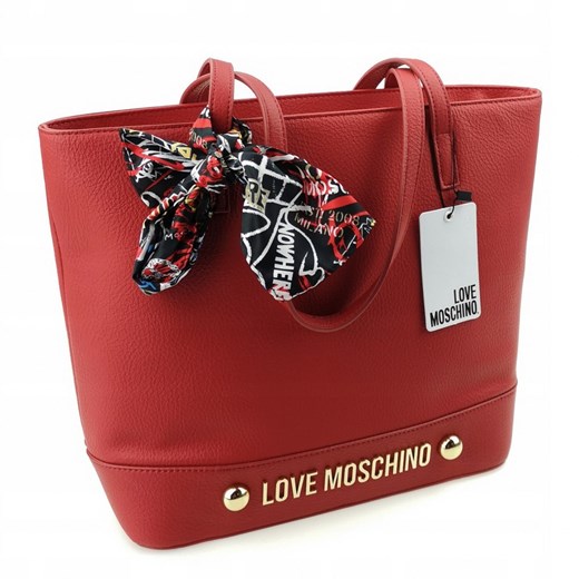 Shopper bag czerwona Love Moschino duża ze skóry ekologicznej 