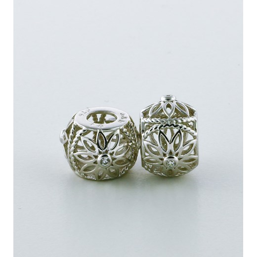 Charms Ażurowe Kwiatuszki z Cyrkoniami - koralik srebrny modułowy