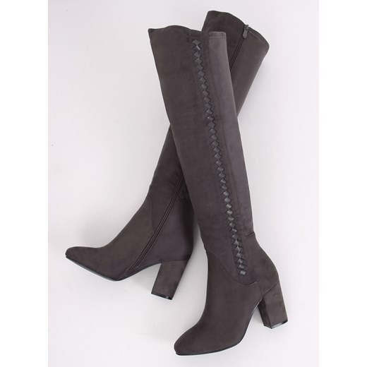 Muszkieterki na obcasie szare 7539-GG GREY 39 Funkee.pl