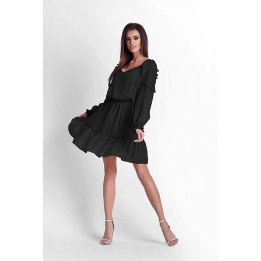 Sukienka czarna Ivon mini rozkloszowana bez wzorów 