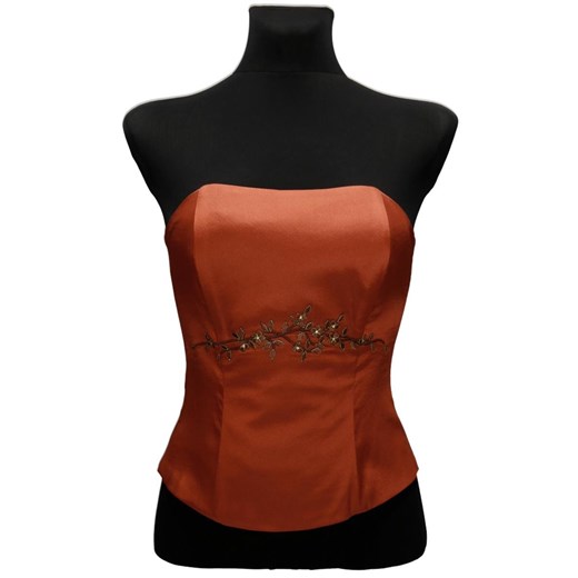 Fokus bluzka damska pomarańczowy na lato z haftem elegancka bez rękawów z gorsetowym dekoltem 