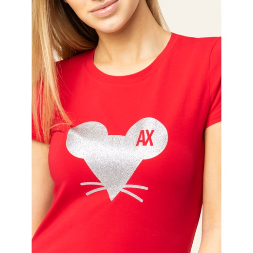 Bluzka damska Armani Exchange z okrągłym dekoltem czerwona z krótkim rękawem 