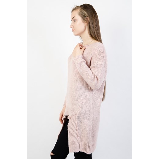 Olika sweter damski różowy gładki z okrągłym dekoltem 