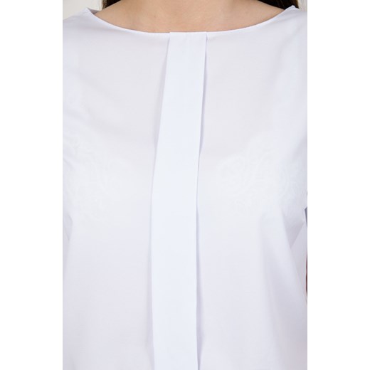 Biała bluzka damska Olika z krótkimi rękawami casualowa z okrągłym dekoltem 