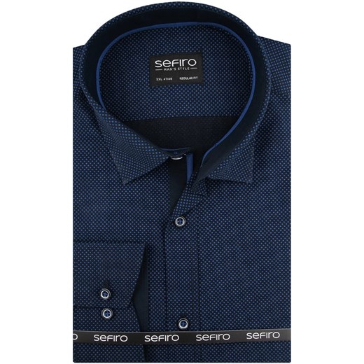 Duża Koszula Męska Sefiro czarna w niebieskie kropki na długi rękaw Duże rozmiary A345 Sefiro   swiat-koszul.pl