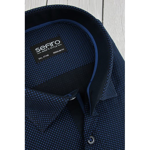 Duża Koszula Męska Sefiro czarna w niebieskie kropki na długi rękaw Duże rozmiary A345  Sefiro  swiat-koszul.pl
