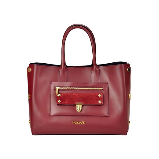Shopper bag czerwona Patrizia Piu elegancka mieszcząca a4 bez dodatków 