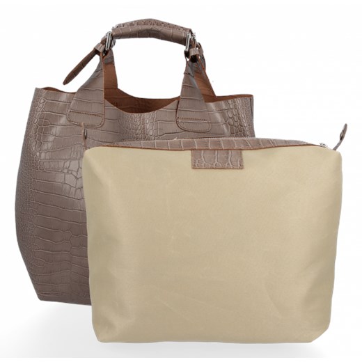 Vittoria Gotti shopper bag skórzana z tłoczeniem wakacyjna brązowa bez dodatków 