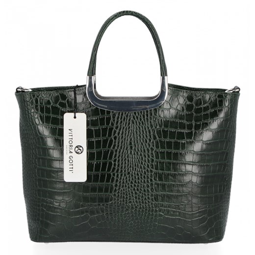 Shopper bag zielona Vittoria Gotti z tłoczeniem duża elegancka bez dodatków 