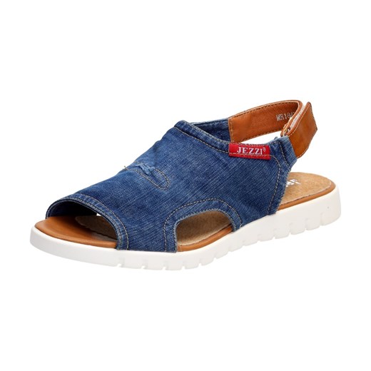 Niebieskie sandały damskie Jezzi casualowe gładkie z niskim obcasem na lato na rzepy płaskie 