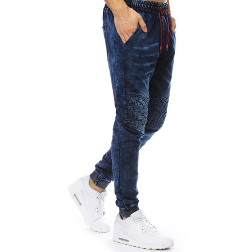 Spodnie męskie denim look joggery granatowe (ux2205)  Dstreet M okazyjna cena  