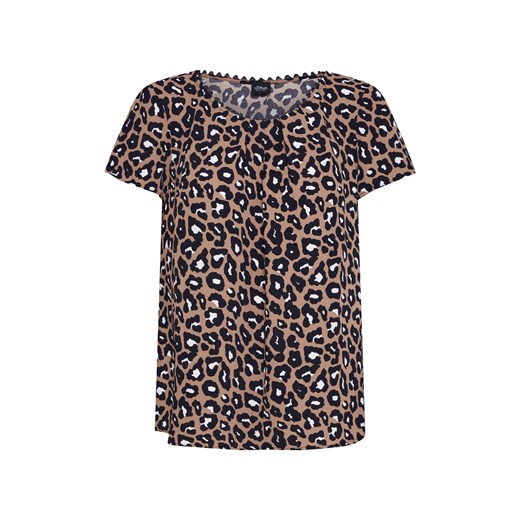 Brązowa bluzka damska S.oliver Black Label z krótkimi rękawami w zwierzęcy wzór na lato 