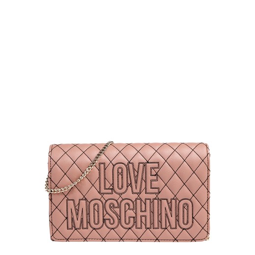 Różowa kopertówka Love Moschino zdobiona skórzana do ręki mała 