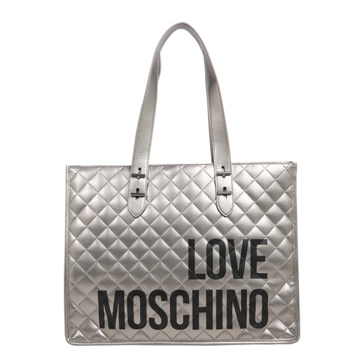 Shopper bag srebrna Love Moschino ze skóry mieszcząca a5 na ramię bez dodatków 