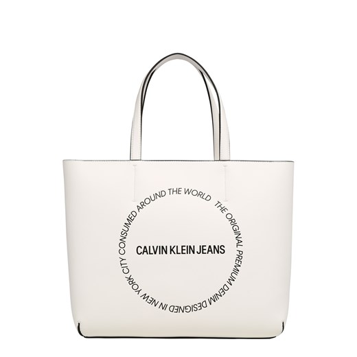 Biała shopper bag Calvin Klein na wakacje bez dodatków skórzana 