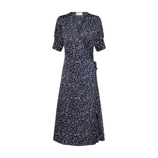 Sukienka Neo Noir niebieska tkaninowa z krótkim rękawem elegancka midi z dekoltem v 