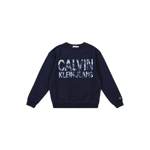 Granatowy t-shirt chłopięce Calvin Klein z nadrukami z długim rękawem 