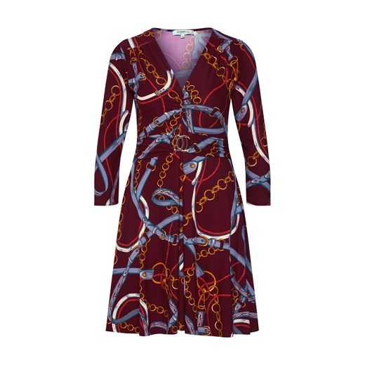 Sukienka Morgan wielokolorowa z długim rękawem z dekoltem w serek rozkloszowana 