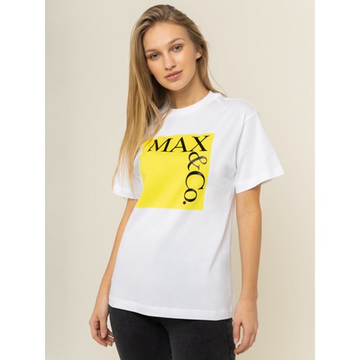 Max & Co. bluzka damska z okrągłym dekoltem biała z napisami 