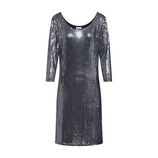 Sukienka Vila z długim rękawem mini srebrna prosta z okrągłym dekoltem na sylwestra balowe 