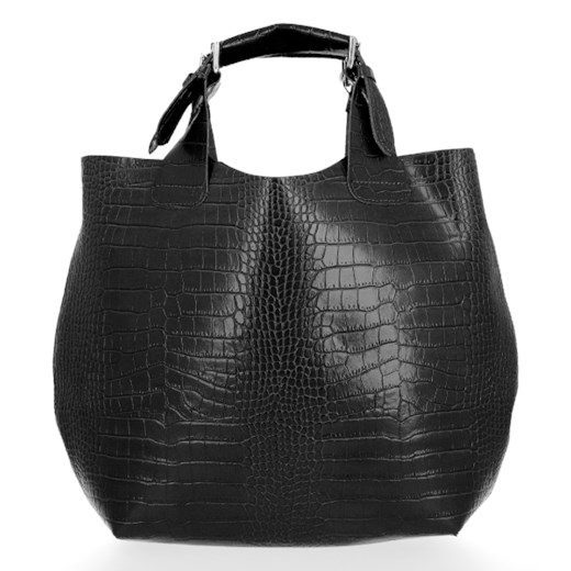 Shopper bag Vittoria Gotti elegancka czarna bez dodatków mieszcząca a8 z tłoczeniem 